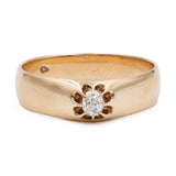 Solitario antico "Gypsy" in oro giallo 14k con diamante di taglio vecchio di 0,12ct, primi del '900