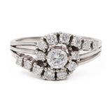 Anillo vintage de oro blanco de 18 quilates con diamantes de talla brillante (aprox. 0.90 quilates), años 60