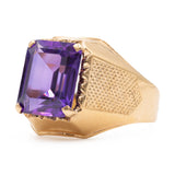 Anello vintage in oro giallo 18k con zaffiro sintetico viola, anni '60