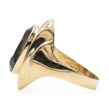 Anello da cocktail vintage in oro 8k con quarzo fumè, anni '70