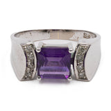 Anello vintage in oro bianco 14k con ametista e diamanti