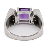 Anello vintage in oro bianco 14k con ametista e diamanti