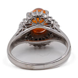 Anello vintage a ballerina in platino 900 con opale di fuoco (1,53ct) e diamanti (0,51ctw)