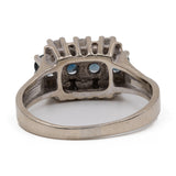 Anello vintage in oro bianco 14k con zaffiri e diamanti