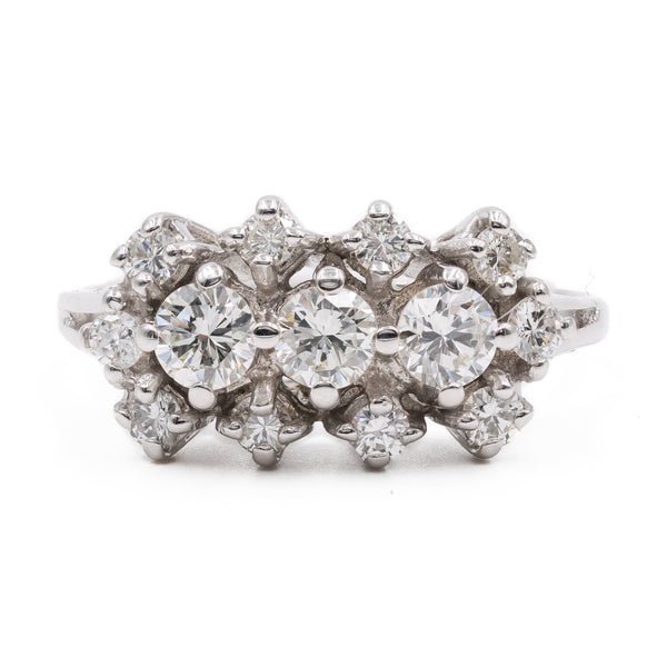 Anello vintage in oro bianco 14k con diamanti (0,90ctw), anni '70