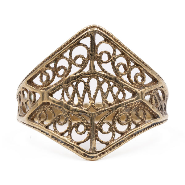 Anello vintage in oro giallo 8k con lavorazione a filigrana