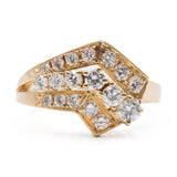 Anello vintage asimmetrico in oro giallo 14k con diamanti (0,80ctw), anni '70