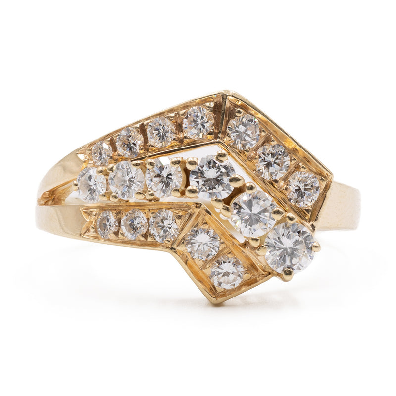 Anello vintage asimmetrico in oro giallo 14k con diamanti (0,80ctw), anni '70