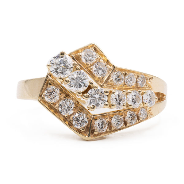 Anello vintage asimmetrico in oro giallo 14k con diamanti (0,80ctw), anni '70