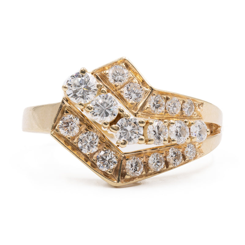 Anello vintage asimmetrico in oro giallo 14k con diamanti (0,80ctw), anni '70