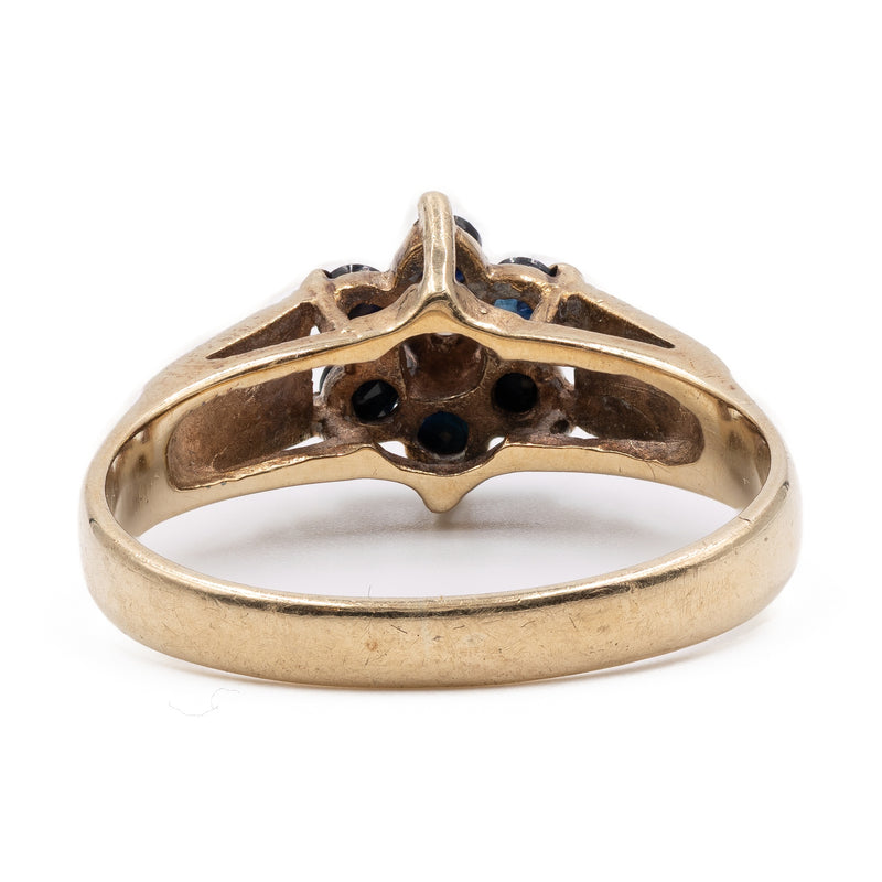 Anello vintage in oro giallo 9k con zaffiri e diamante