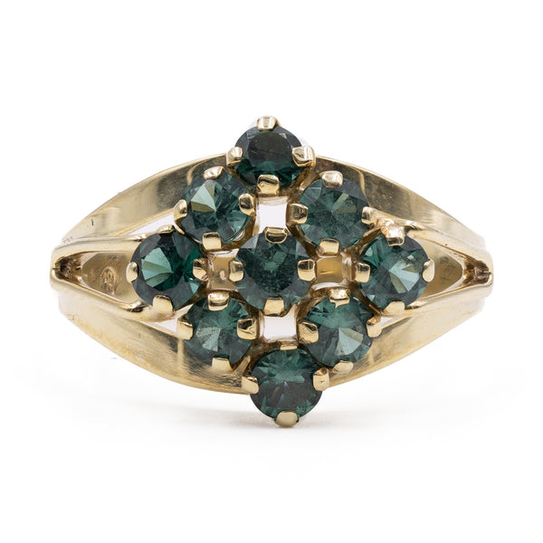 Anello vintage in oro giallo 8k con spinelli verdi
