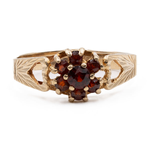 Anello vintage in oro giallo 9k con granati (0,15ct)