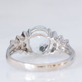 Anello vintage in oro bianco 10K con acquamarina (2.20ct ca.) e diamanti (0.13ctw ca.), anni ‘90