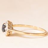 Anello a margherita vintage in oro giallo 9K con zaffiro (0.40ct ca.) e diamanti (0.06ctw ca.), anno 1987