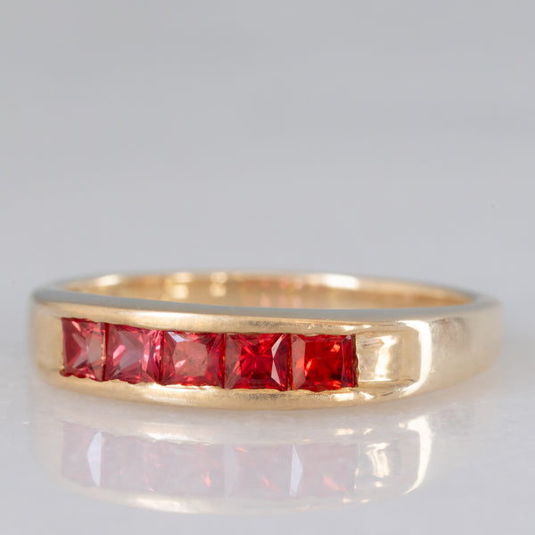 Veretta vintage in oro giallo 8K con zaffiri rossi sintetici (0.60ctw ca.), anni ‘90