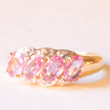 Vintage 14K yellow and white gold band with synthetic pink sapphires (approx. 1.40ctw) and diamonds (approx. 0.03ctw), 70s/80s