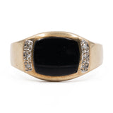 Anello vintage in oro giallo 8k con onice e diamanti