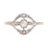 Anello antico in oro giallo 18k con diamanti, anni '20