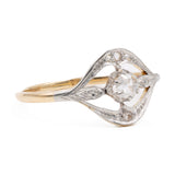 Anello antico in oro giallo 18k con diamanti, anni '20