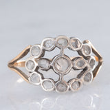 Anello antico in oro giallo 14K e argento con diamanti di taglio rosetta, primi del ‘900