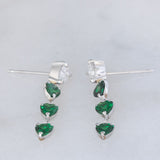 Vintage platinum drop earrings with pear-cut diamonds (0.58ctw) and heart-cut tsavorites (1.36ctw), 90s