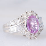 Anello vintage in platino con zaffiro rosa (1.37ct) e diamanti (1ctw), anni ‘90
