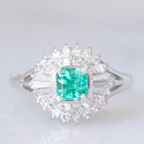 Anello ballerina vintage in platino con smeraldo (0.40ct) e diamanti (0.38ctw), anni ‘90