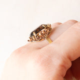 Vintage-Cocktailring aus 14-karätigem Gelbgold mit Rauchquarz (ca. 4.70 Karat), 60er Jahre