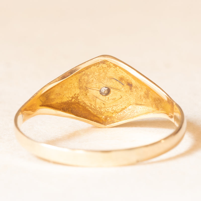 Solitario gypsy antico in oro giallo 14K con diamante di taglio vecchia miniera, anni ‘10/‘20