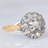 Anello a margherita antico in oro giallo 18K e argento con diamanti di taglio rosetta, primi del ‘900