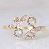 Anello Art Nouveau in oro giallo 14K e argento con diamanti di taglio rosetta (0.26ctw ca.), anni ‘10/‘20