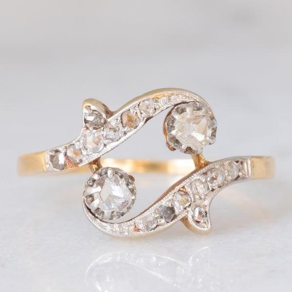 Anello Art Nouveau in oro giallo 14K e argento con diamanti di taglio rosetta (0.26ctw ca.), anni ‘10/‘20