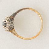Anello a margherita vintage in oro giallo 9K con zaffiro (0.40ct ca.) e diamanti (0.12ctw ca.), anno 1986
