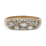 Anello vintage in oro giallo 9k con tormaline azzurre e diamanti