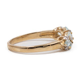 Anello vintage in oro giallo 9k con tormaline azzurre e diamanti