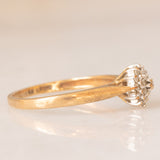 Anello a fiore vintage in oro giallo 9K con diamanti (0.10ctw ca.), anni ‘70/‘80