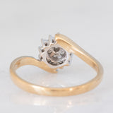 Anello a fiore vintage in oro giallo e bianco 9K con diamanti (0.15ctw ca.)