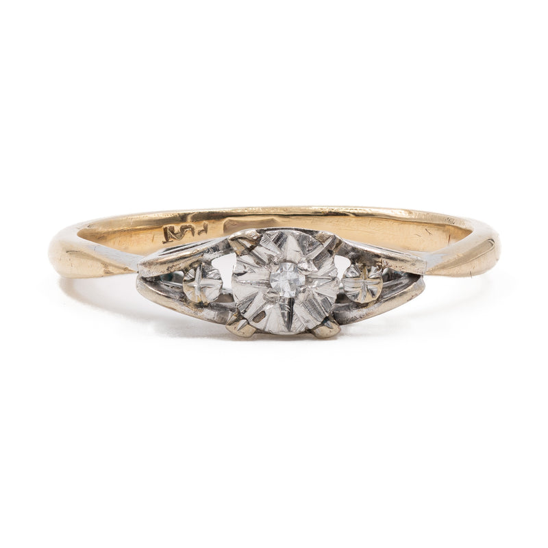 Anello vintage in oro giallo 9k e platino con diamante