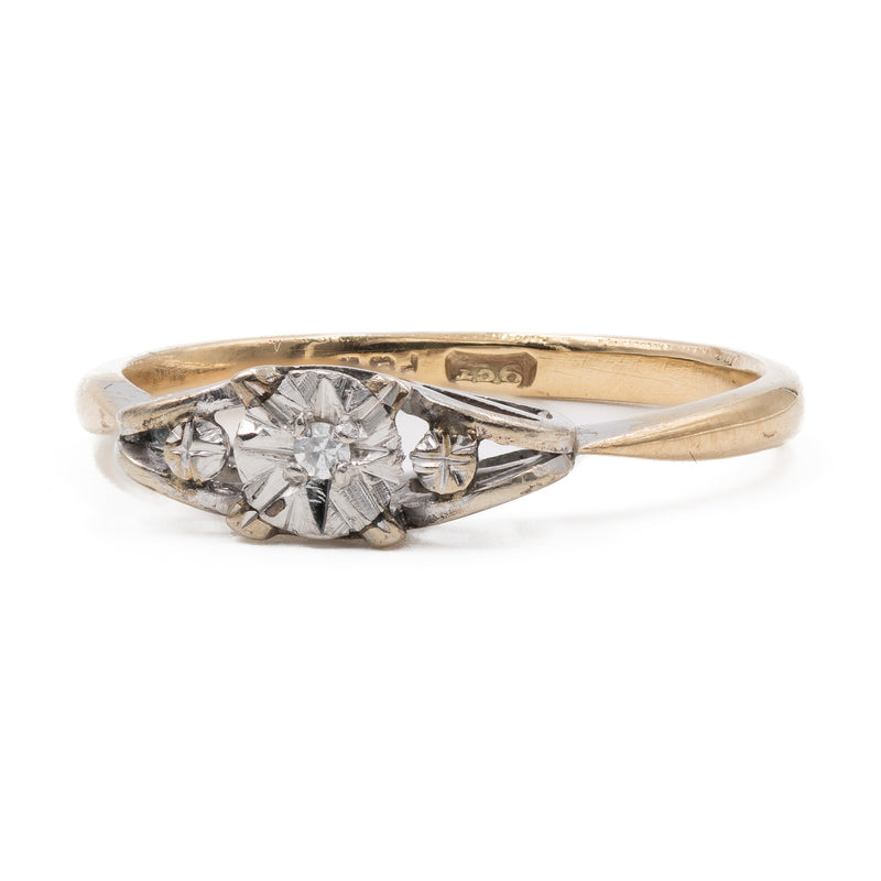 Anello vintage in oro giallo 9k e platino con diamante