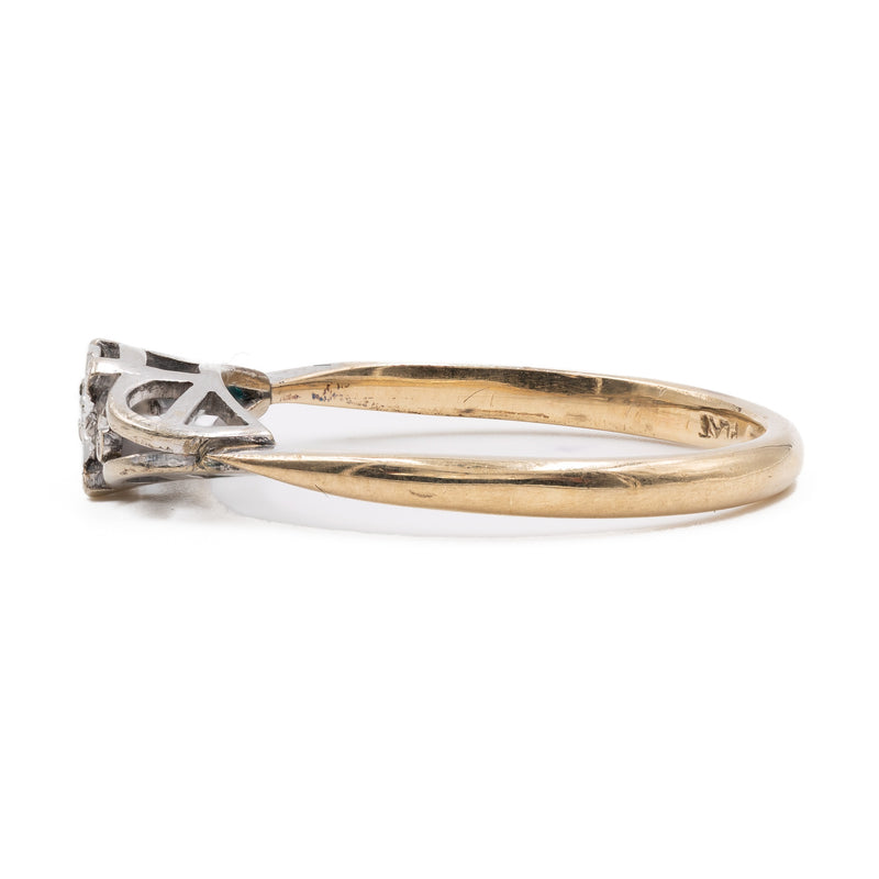 Anello vintage in oro giallo 9k e platino con diamante