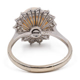 Anello vintage in oro bianco 18k con perla e diamanti (0,74ctw), anni '60