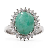 Vintage 14k white gold ring with emerald (4ct) and diamonds (0,50ctw), 70s