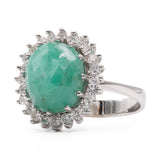 Vintage 14k white gold ring with emerald (4ct) and diamonds (0,50ctw), 70s