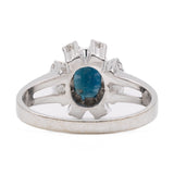 Vintage 14k White Gold Sapphire (1,40ct) & Diamonds (0,48ctw) Daisy Ring, 70s