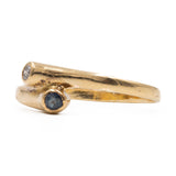 Anello contrarier in oro giallo 18k con diamante e zaffiro, anni '70