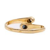 Anello contrarier in oro giallo 18k con diamante e zaffiro, anni '70