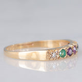 Anello “DEAREST” vintage in oro giallo 9K con diamante, smeraldo, ametista, rubino, smeraldo, zaffiro e tormalina, anno 1990