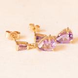 Vintage-Tropfenohrringe aus 9-karätigem Gelbgold mit Amethyst (ca. 1 ctw), 80er Jahre