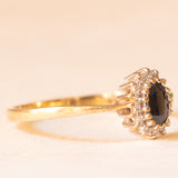 Anello a margherita vintage in oro giallo 9K con zaffiro (0.30ct ca.) e diamanti (0.07ctw ca.)